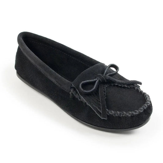 Mocasines Minnetonka Kilty Hardsole de ante - Mocasines para mujer (negro)
