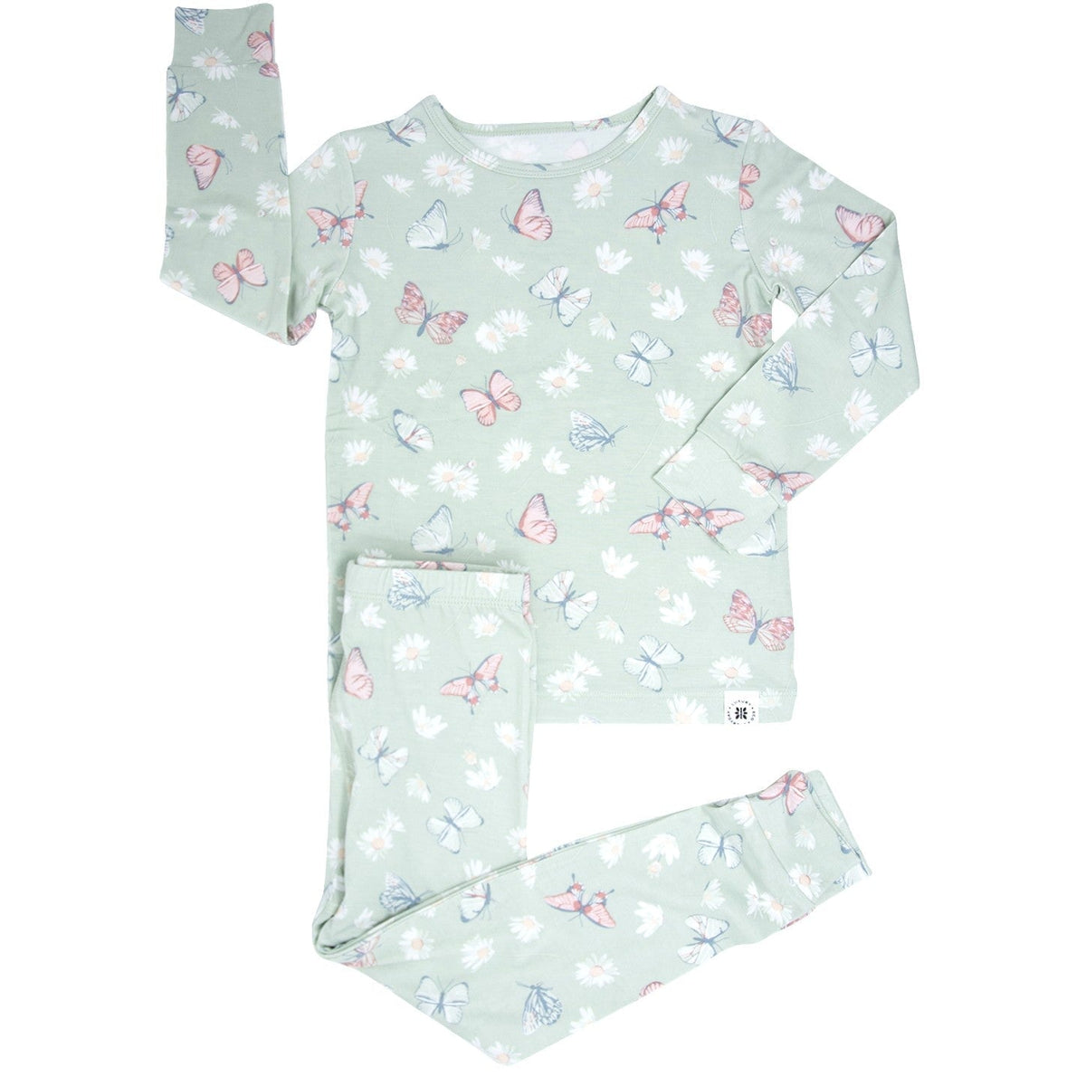 Set de pijama de bambú con margaritas y mariposas menta para niños grandes