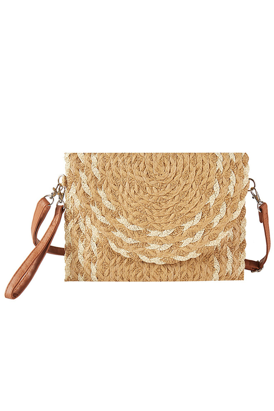 Mix Color Detail Straw Summer Clutch Crossbody Bag