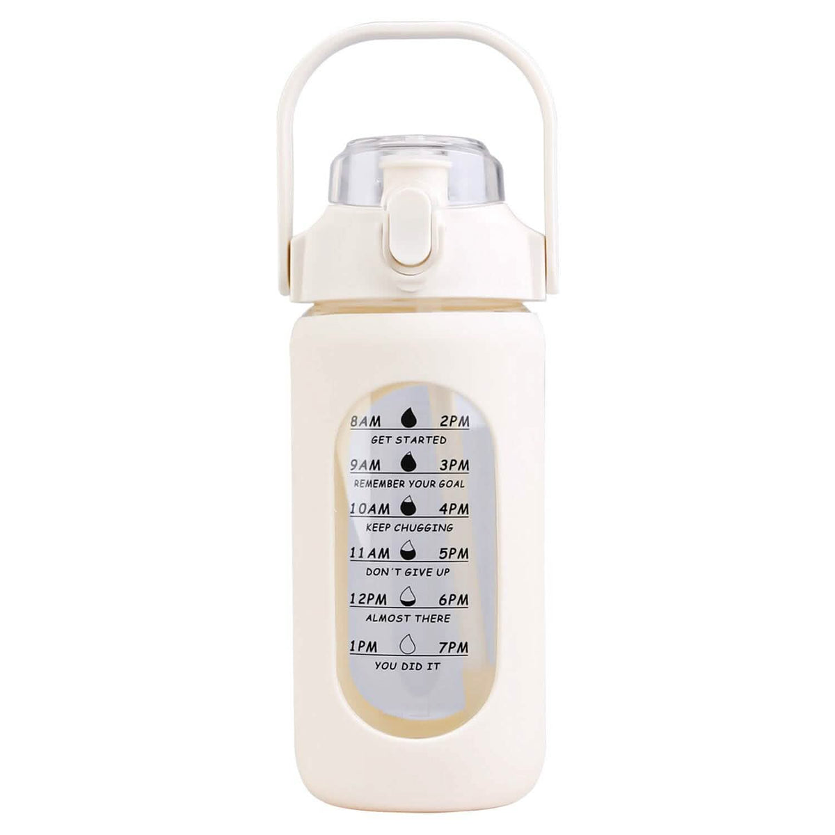 Botella de agua motivacional con marcador de tiempo, pajita, funda de silicona y asa para el seguimiento de la ingesta