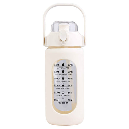 Botella de agua motivacional con marcador de tiempo, pajita, funda de silicona y asa para el seguimiento de la ingesta