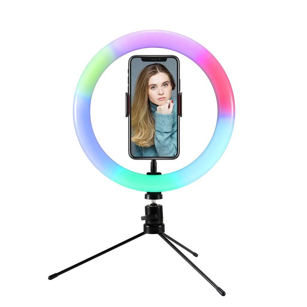 Anillo de luz LED multicolor para selfies con trípode pequeño