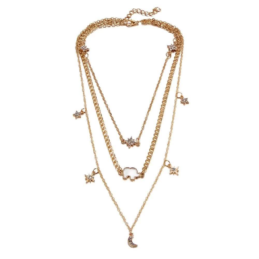 Collar de cadena multicapa hasta la clavícula
