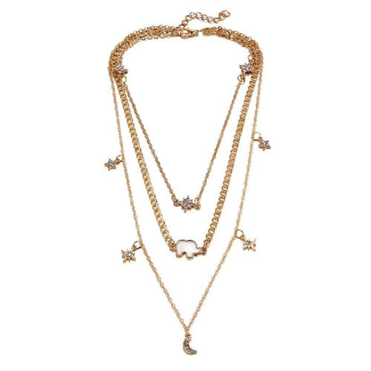 Collar de cadena multicapa hasta la clavícula