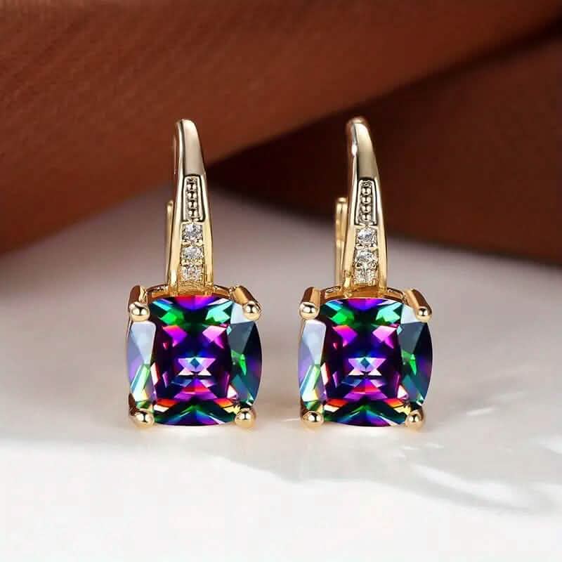 Pendientes colgantes de piedras de talla cuadrada multicolor