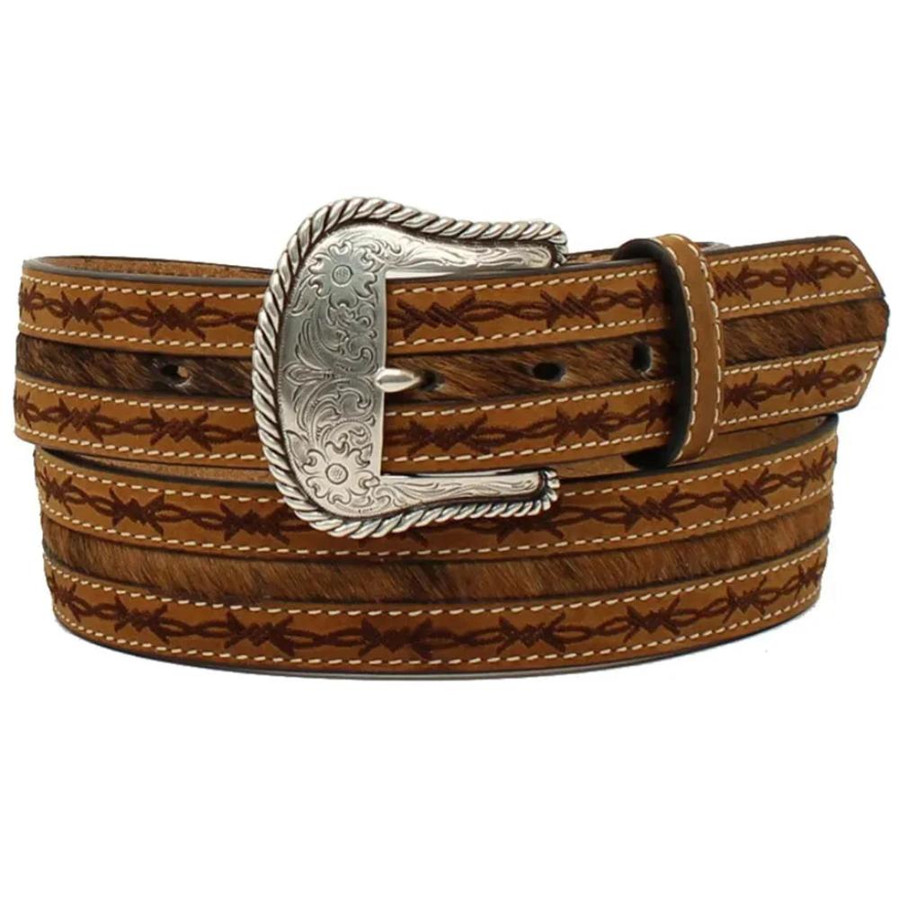 Nocona Badlands – Cinturón de cuero de vaca con pelo para hombre