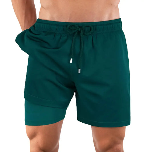 Bermuda híbrida verde noche, forro de compresión, para natación y resort