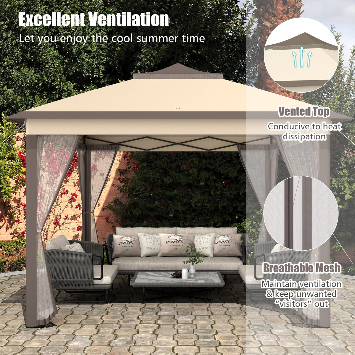 11 x 11 Feet 2-Tier Pop-Up Gazebo Tent Portable Canopy Shelter Carry Bag Mesh