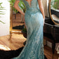 Vestido de Noche Estilo Sirena con Hombros Descubiertos y Adornos Ladivine OC014