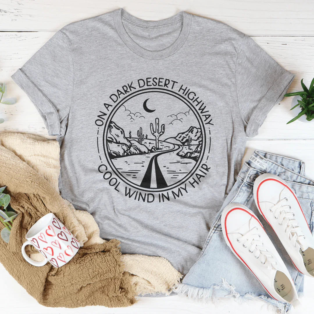 Retro Music Lyric Graphic Tee – "On A Dark Desert Highway"