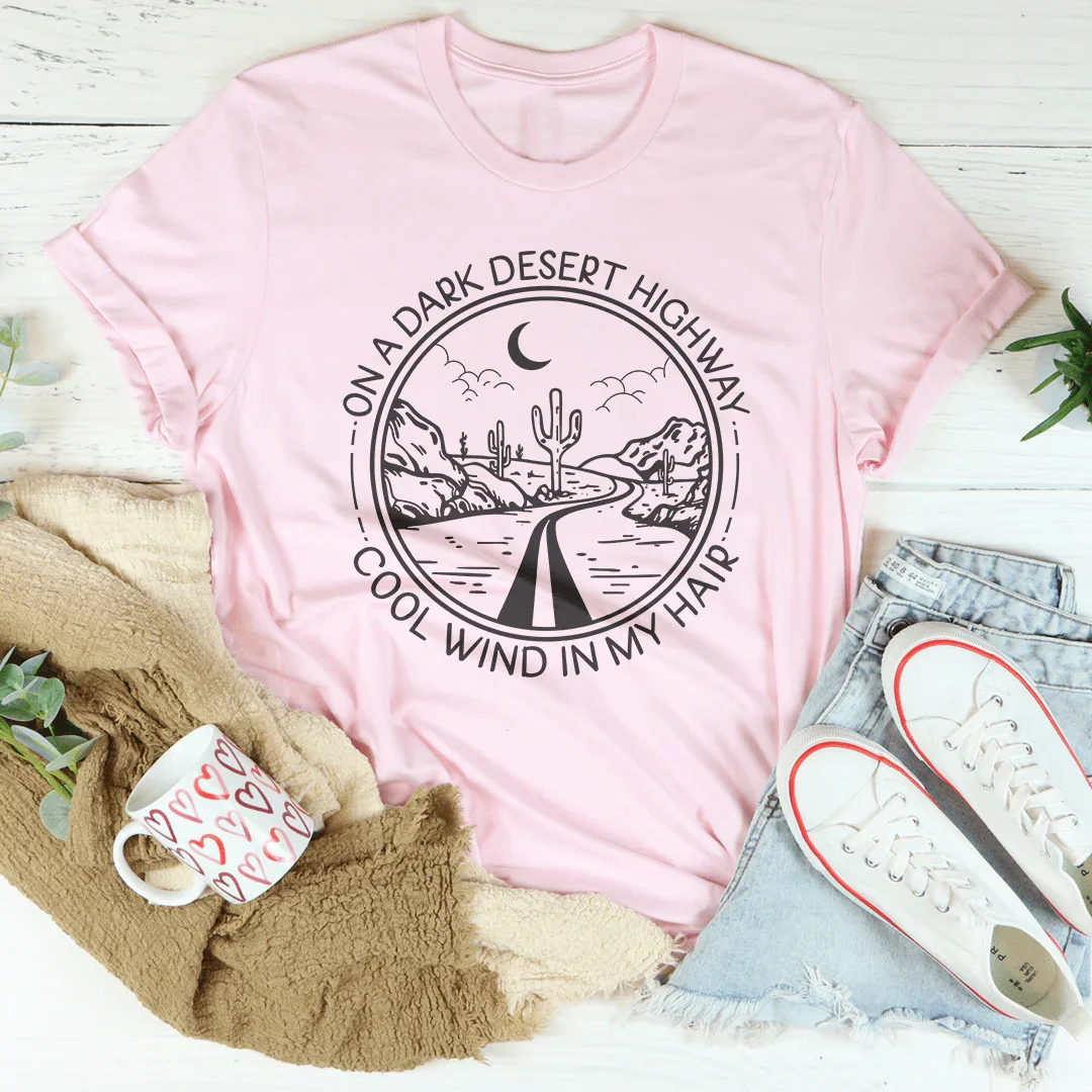 Retro Music Lyric Graphic Tee – "On A Dark Desert Highway"