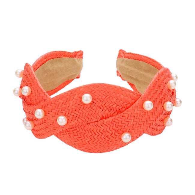 Pearl Embellished Braided Straw Headband