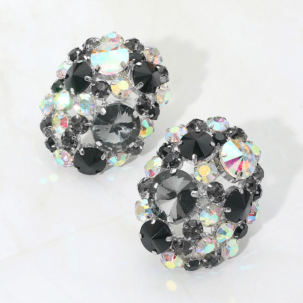 Women's Oversized Rhinestone Cluster Evening Clip On Earrings