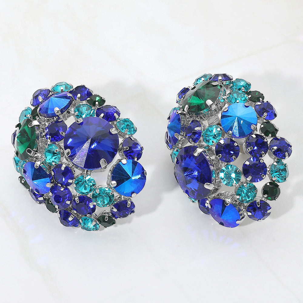 Women's Oversized Rhinestone Cluster Evening Clip On Earrings