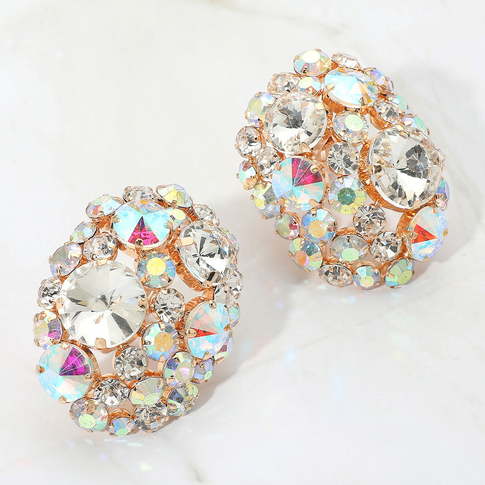 Women's Oversized Rhinestone Cluster Evening Clip On Earrings