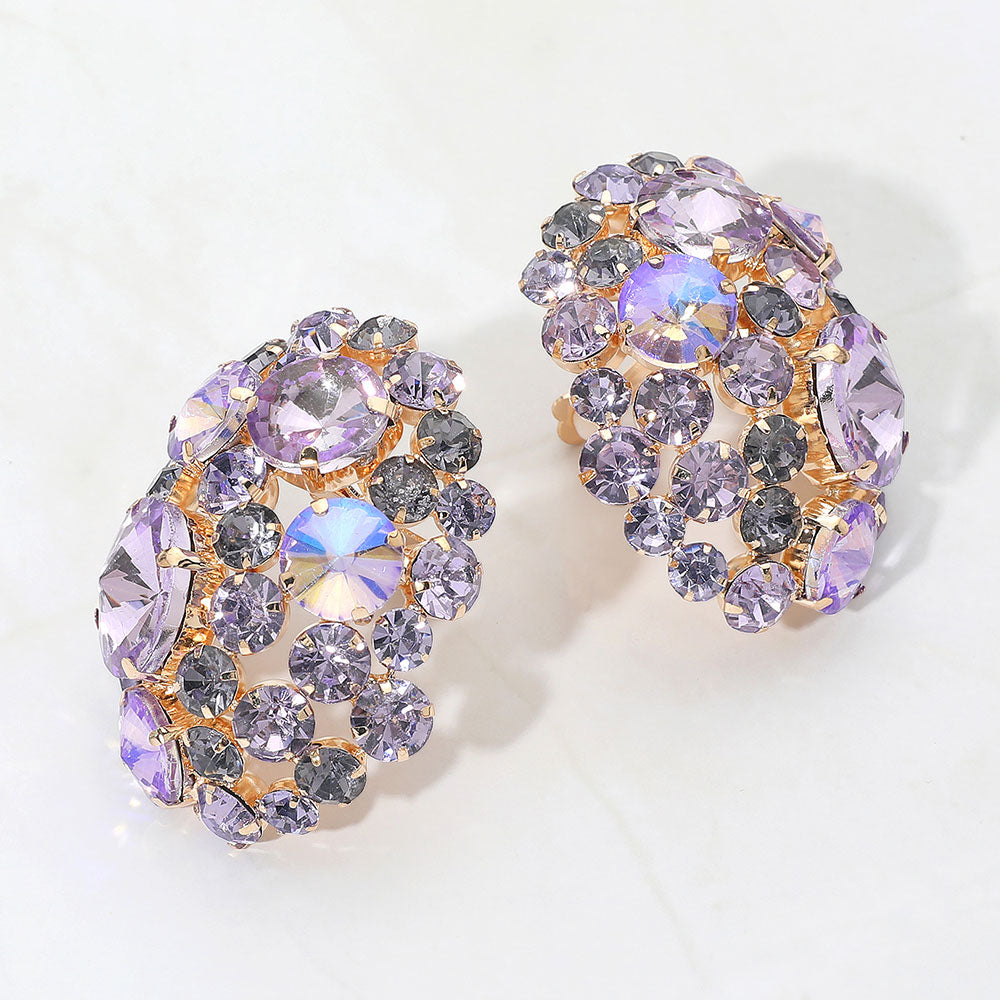 Women's Oversized Rhinestone Cluster Evening Clip On Earrings