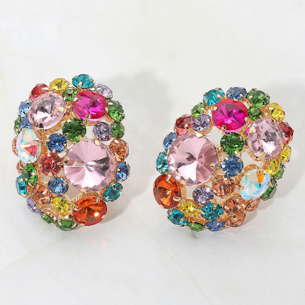 Women's Oversized Rhinestone Cluster Evening Clip On Earrings