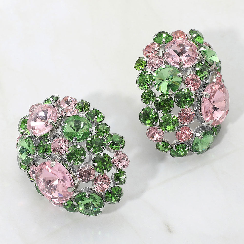 Women's Oversized Rhinestone Cluster Evening Clip On Earrings