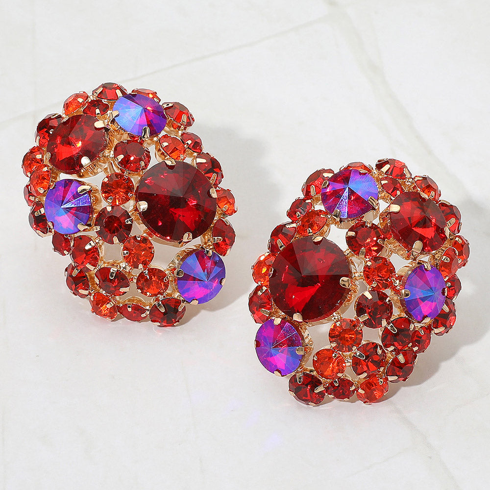 Women's Oversized Rhinestone Cluster Evening Clip On Earrings