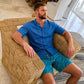 Ocean Blue Men's Button Down Resort Shirt, Modern Fit