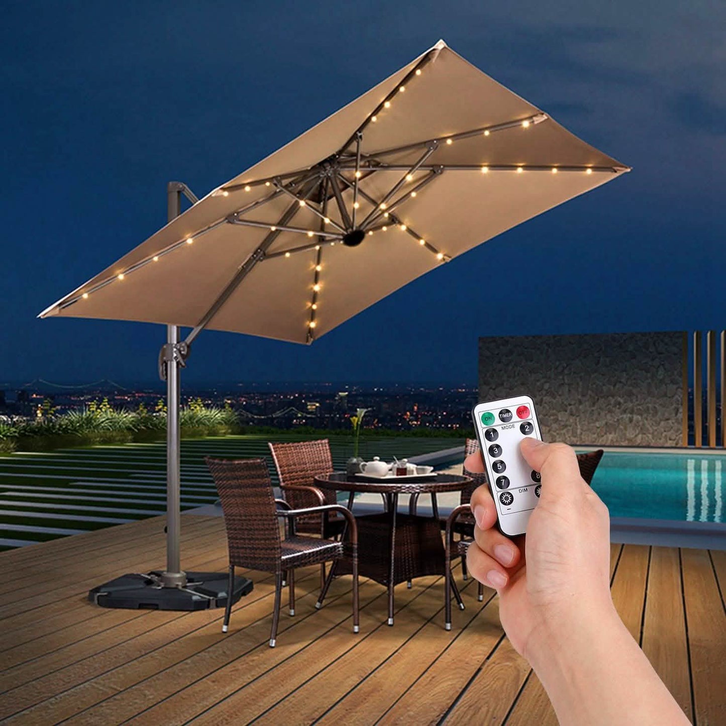 Luces para sombrilla de patio con 8 modos de iluminación y control remoto