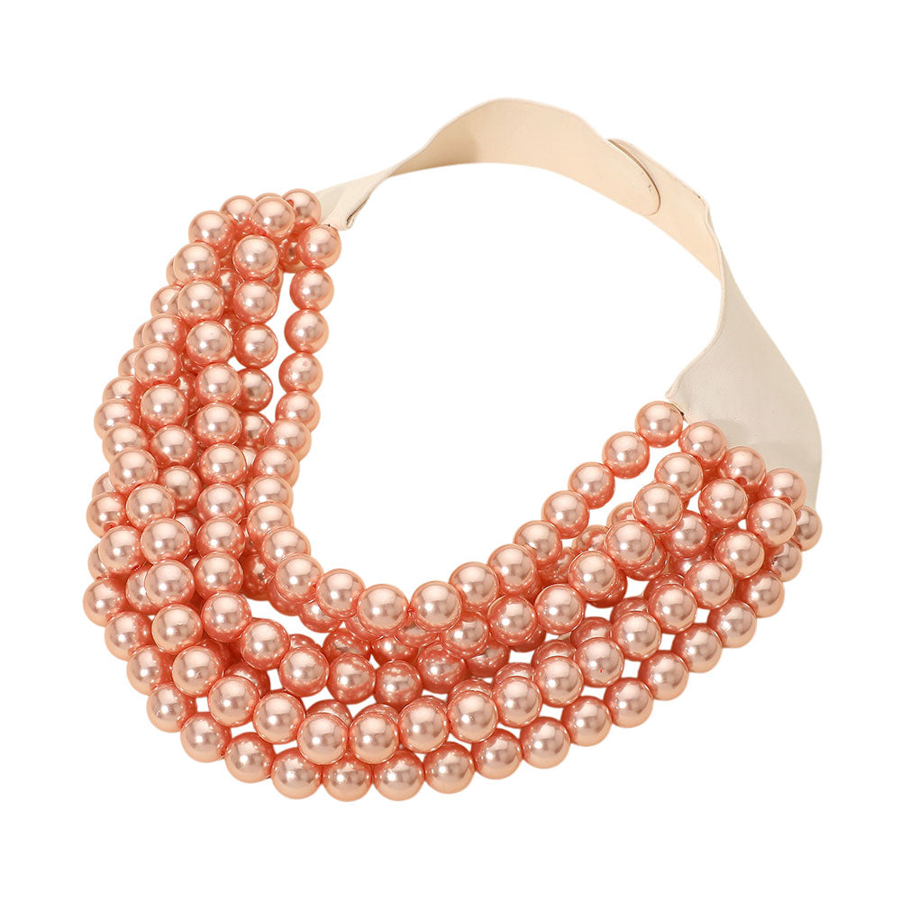 Women's Pearl Beaded Multi Layered Faux Leather Magnetic Necklace