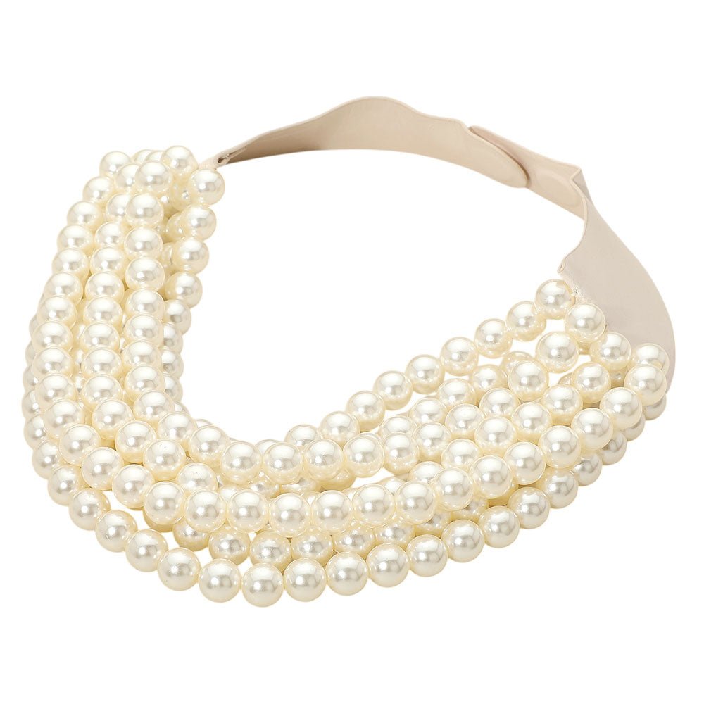 Women's Pearl Beaded Multi Layered Faux Leather Magnetic Necklace