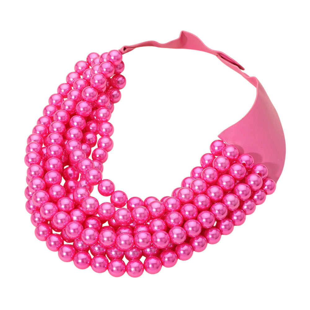 Women's Pearl Beaded Multi Layered Faux Leather Magnetic Necklace