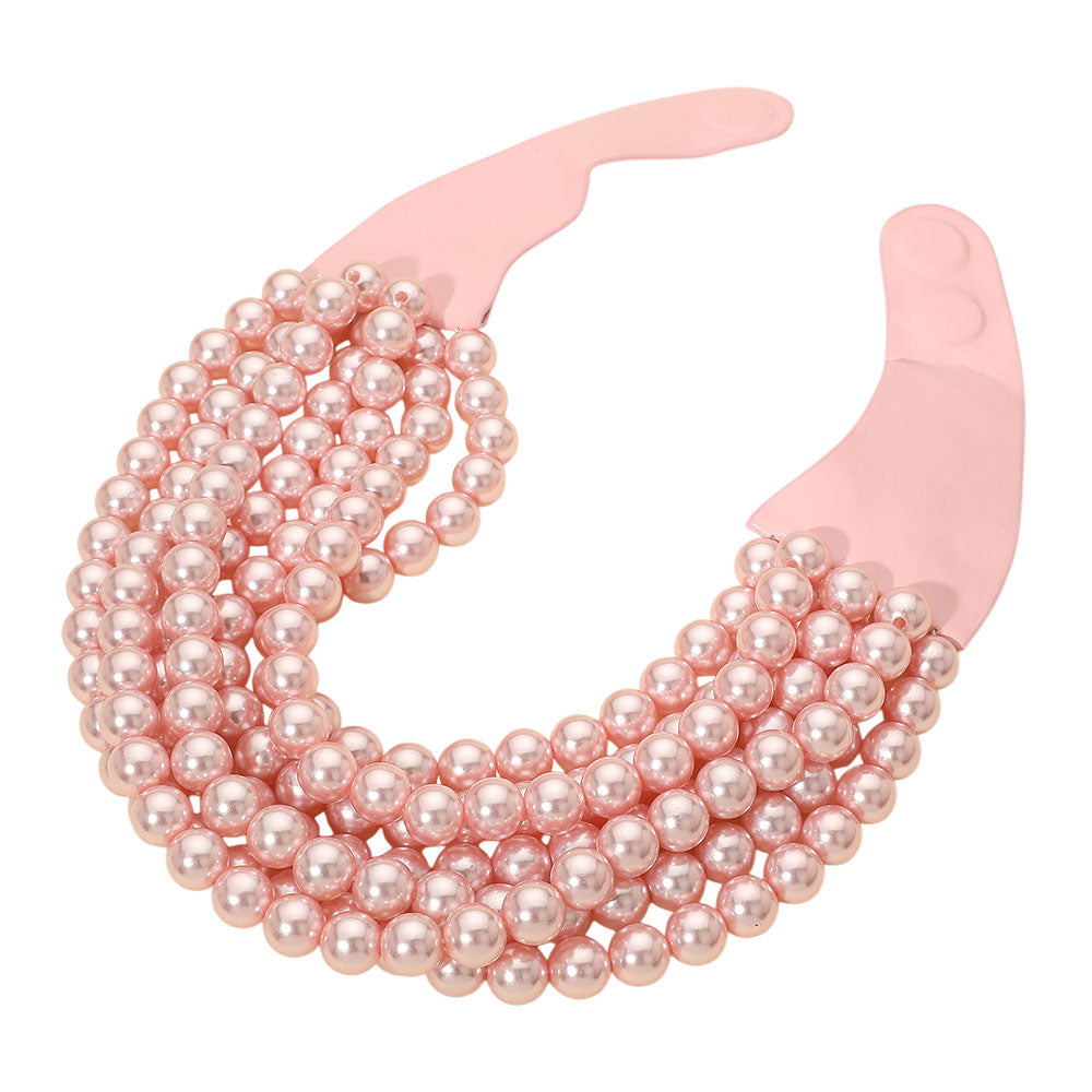 Women's Pearl Beaded Multi Layered Faux Leather Magnetic Necklace