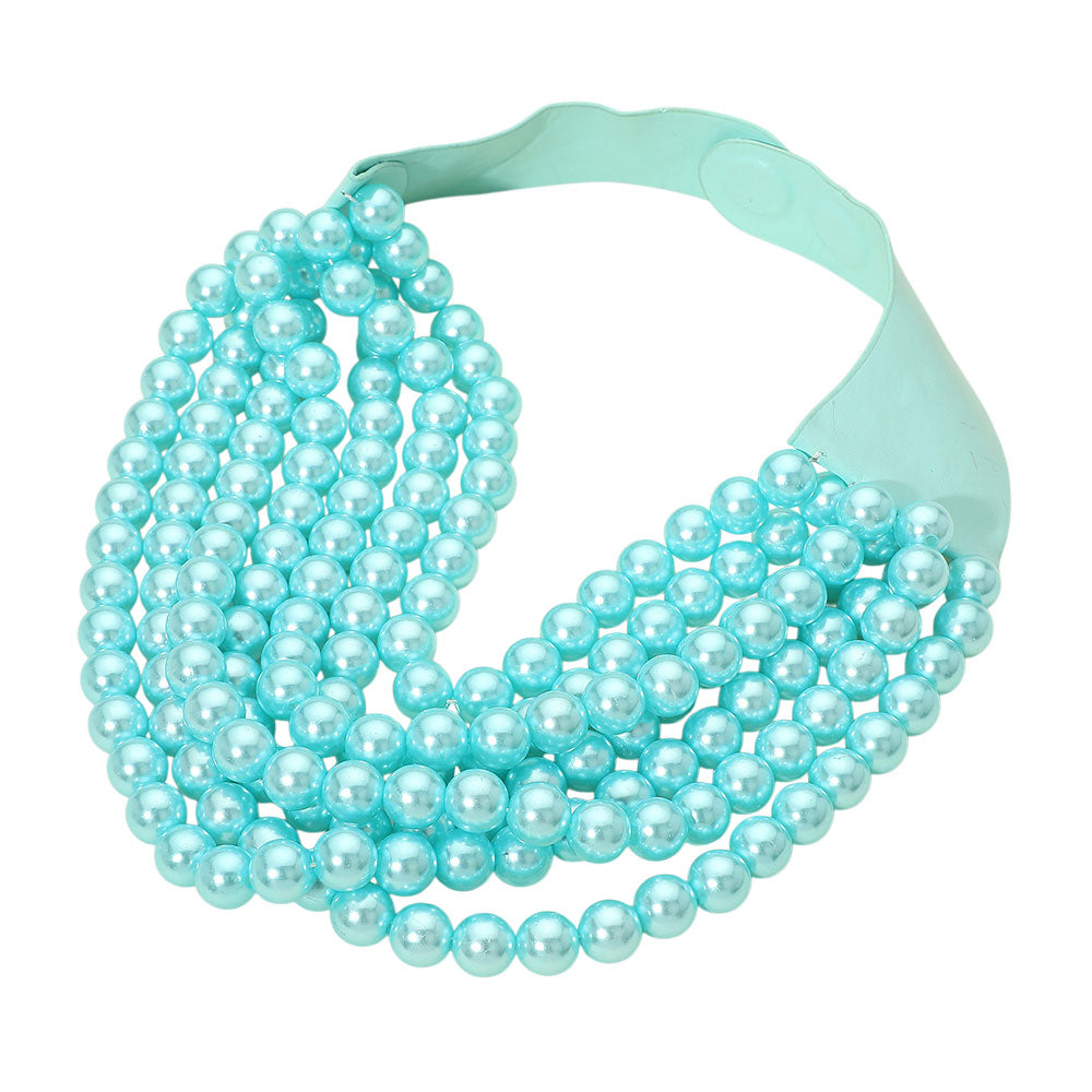 Women's Pearl Beaded Multi Layered Faux Leather Magnetic Necklace