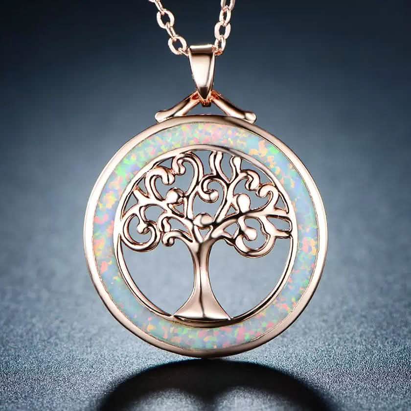 Collar Peermont Árbol de la Vida con Ópalo de Fuego Blanco y Baño de Oro Rosa