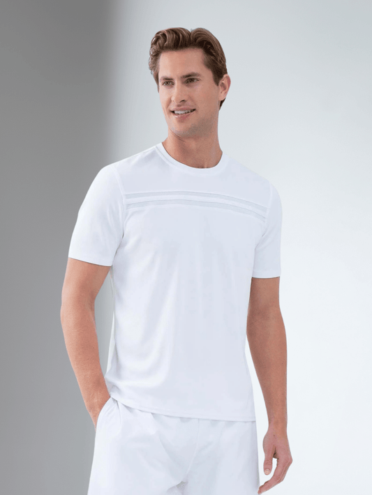 Playera de cuello redondo de manga corta para torneo para hombre - Blanca