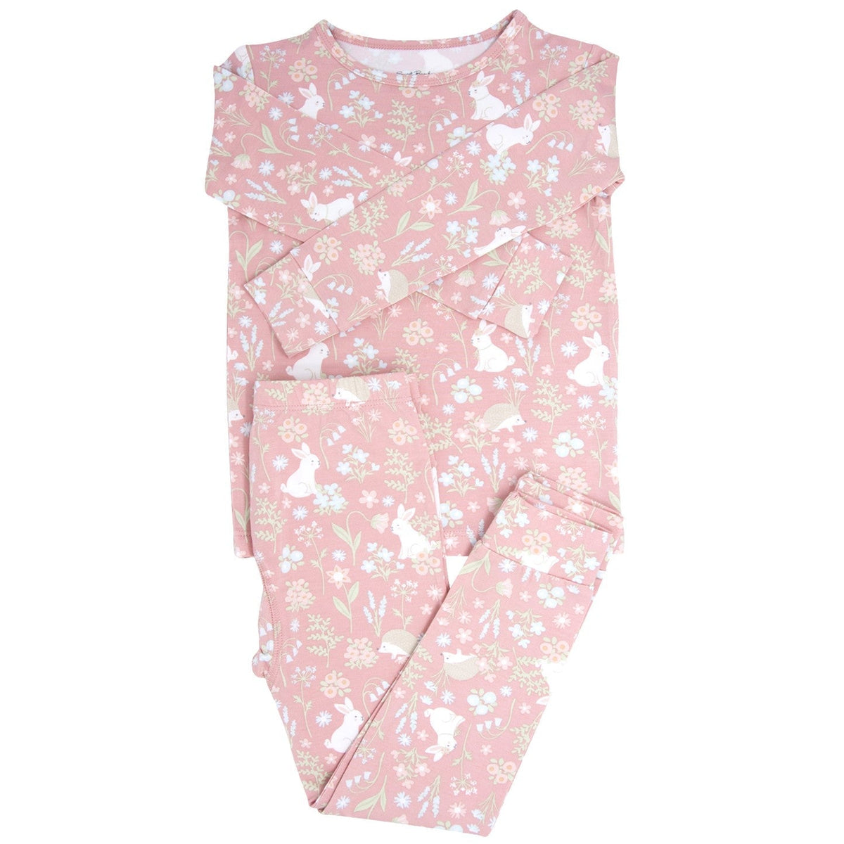 Conjunto de pijama de conejito rosa con flores para niños mayores