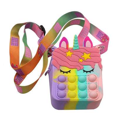 Bolso Bandolera con Diseño de Unicornio y Frutas Pop-It Anti-estrés