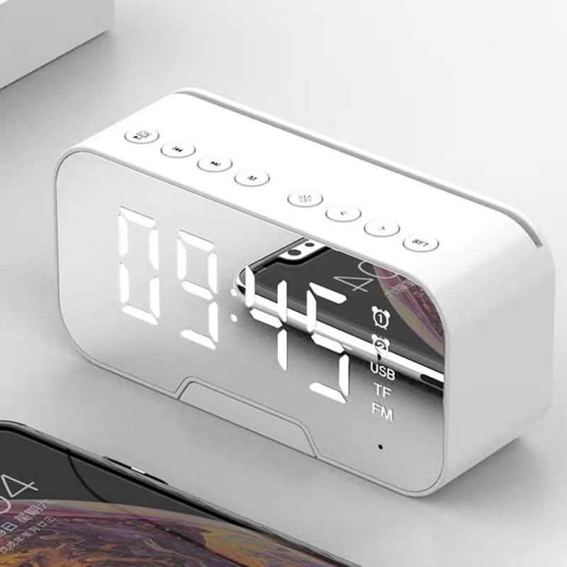 Altavoz Bluetooth portátil con reloj despertador y espejo