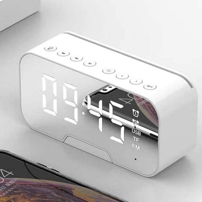 Altavoz Bluetooth portátil con reloj despertador y espejo