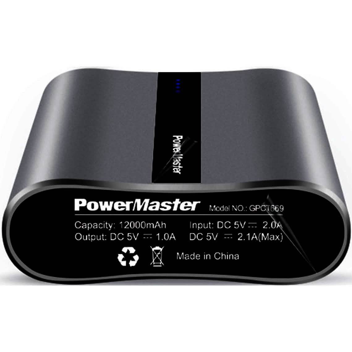 Cargador portátil Powermaster de 12000 mAh con puertos USB duales y salida de 3.1 A