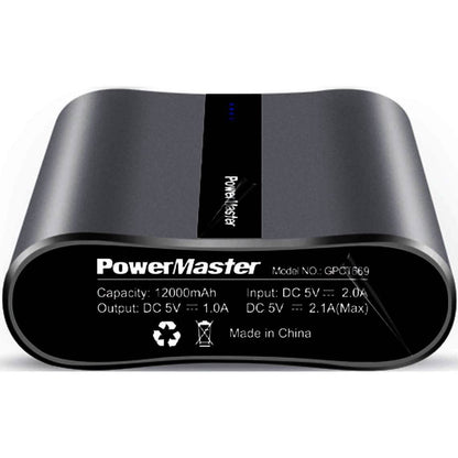 Cargador portátil Powermaster de 12000 mAh con puertos USB duales y salida de 3.1 A