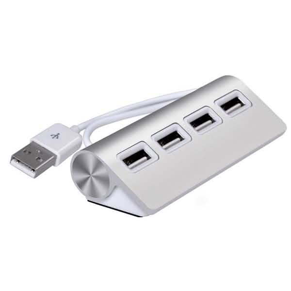 Concentrador USB de aluminio de 4 puertos prémium con cable blindado de 28 cm