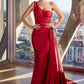 Ladivine PT004 Long Chic One Shoulder Stretch Satin Side Sash Gown