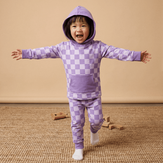 Conjunto jogger con capucha y estampado a cuadros Purple Haze