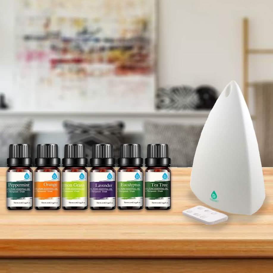 Difusor de aroma Pursonic con control remoto y paquete de 6 aceites para aromaterapia