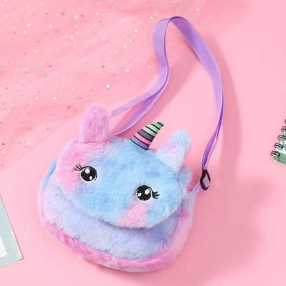Bandolera de peluche de unicornio arcoíris