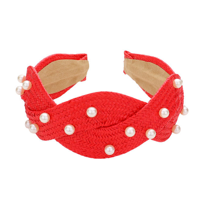Pearl Embellished Braided Straw Headband