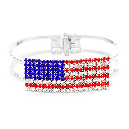 Pulsera con bisagras de la bandera estadounidense con cristales rojos, blancos y azules, pavé para mujer, 4 de julio