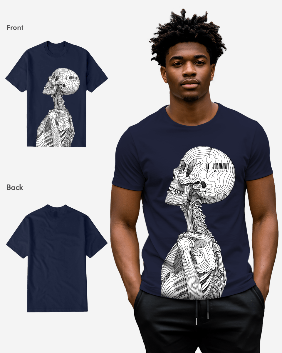G West Mens Regular Fit Barcode Skeleton Front Graphic T Shirt : Gwpbast5053 - 3 Colors