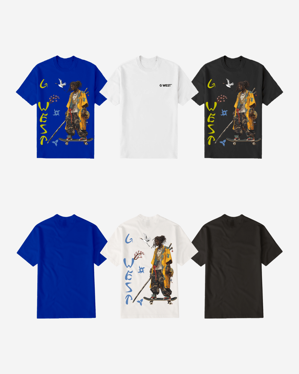 G West Regular Fit Black Samurai Front Graphic T Shirt : Gwpbast5056 - 3 Colors