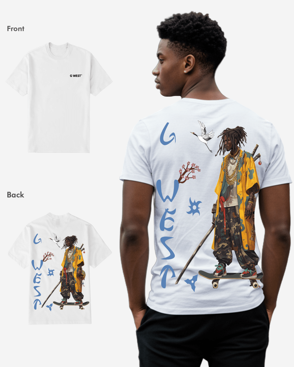G West Regular Fit Black Samurai Front Graphic T Shirt : Gwpbast5056 - 3 Colors