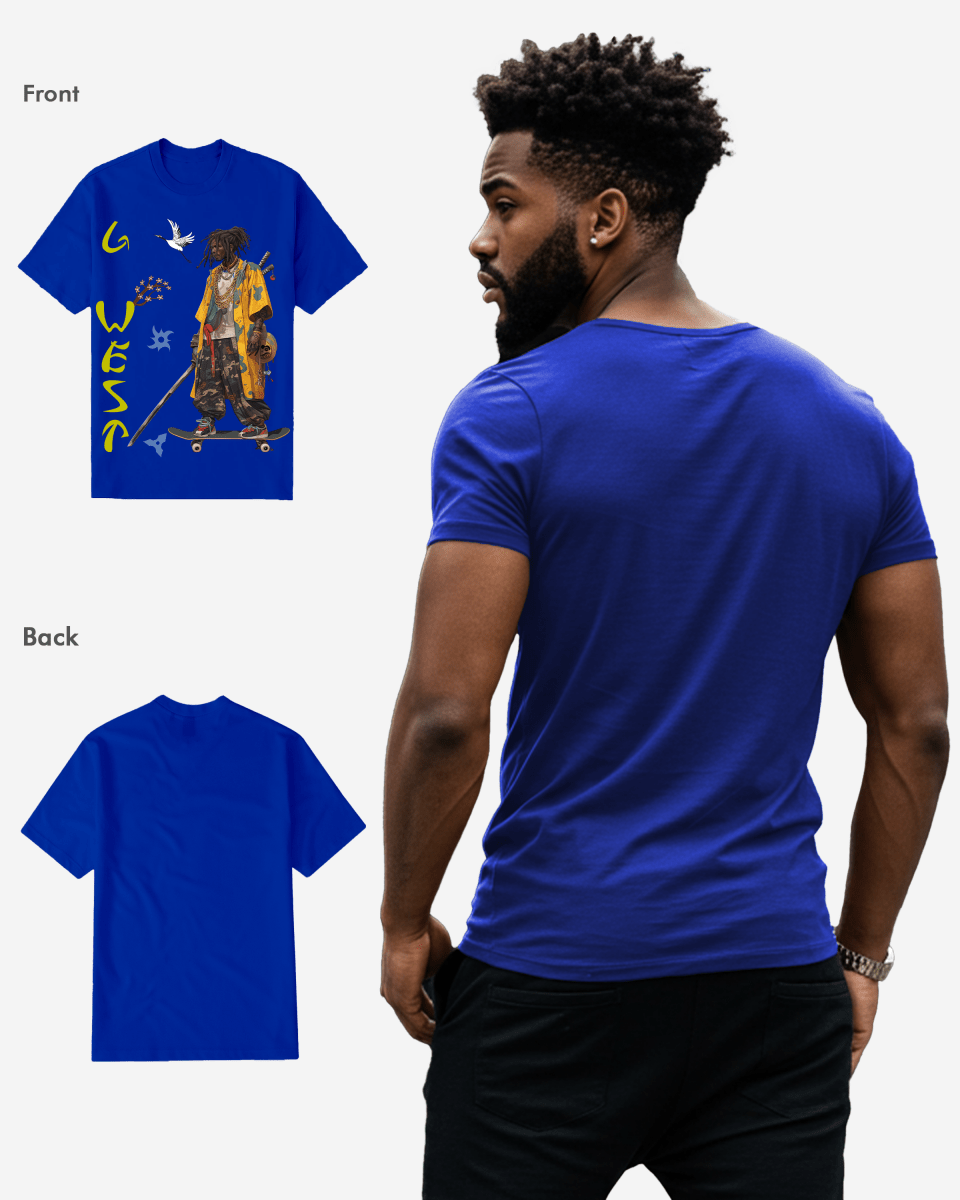 G West Regular Fit Black Samurai Front Graphic T Shirt : Gwpbast5056 - 3 Colors