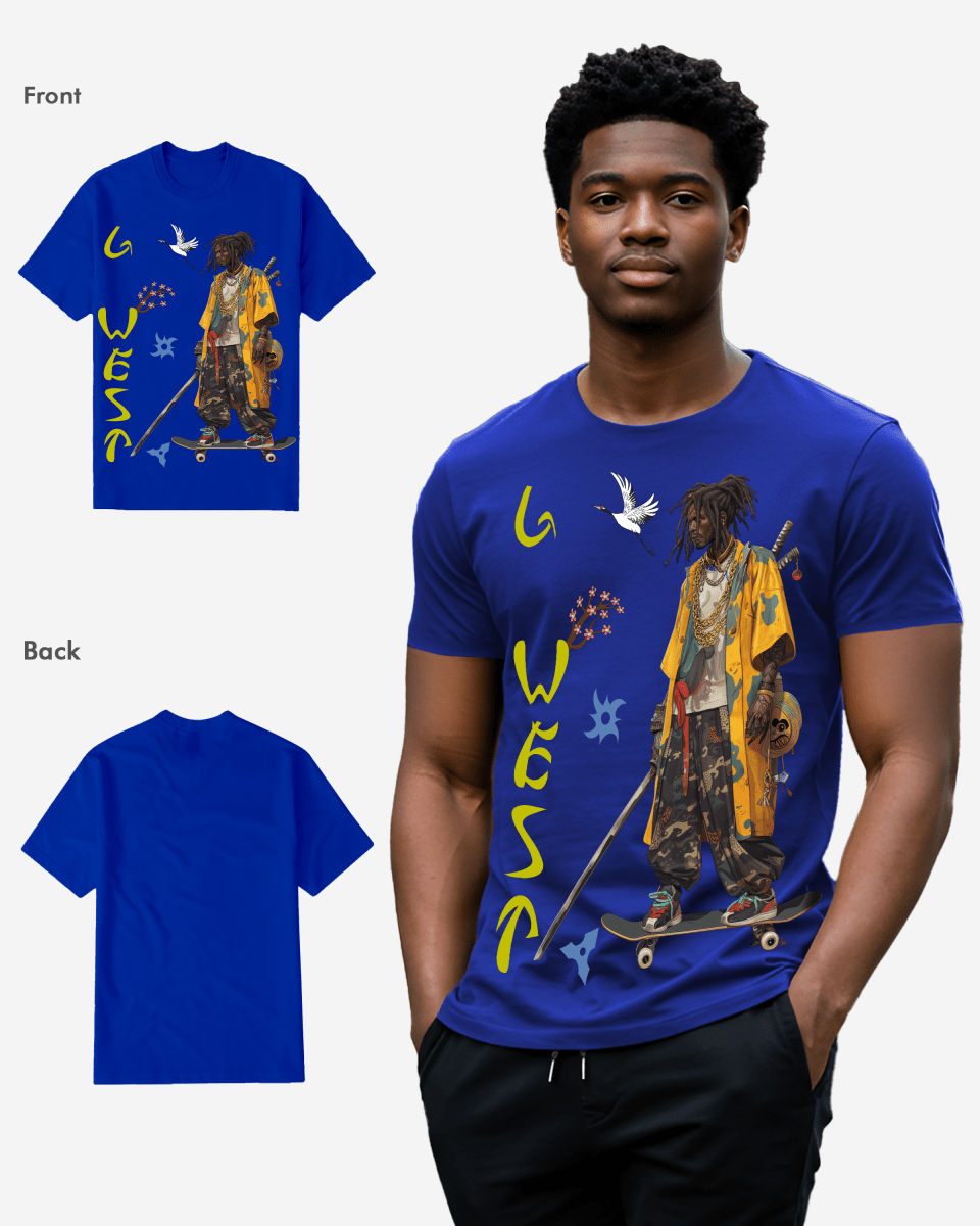G West Regular Fit Black Samurai Front Graphic T Shirt : Gwpbast5056 - 3 Colors
